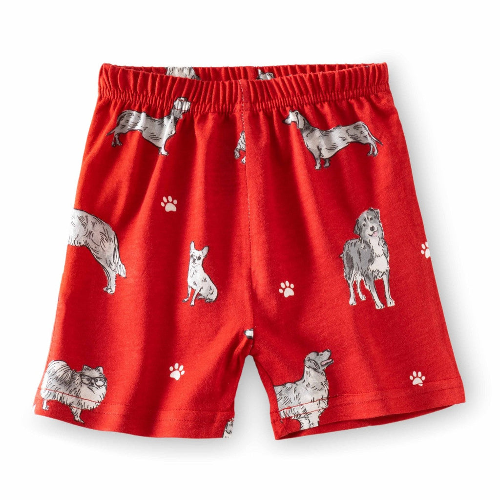 dogs family printed red kids clothing set shorts