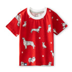 dogs family printed red kids clothing set tshirt
