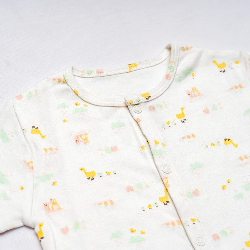 duck printed cotton baby clothes white closeup