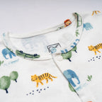 jungle safari printed cotton baby clothes closeup