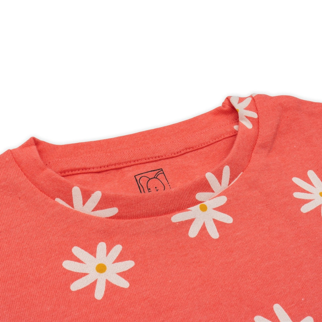 floral printed pink baby cotton clothing set closeup