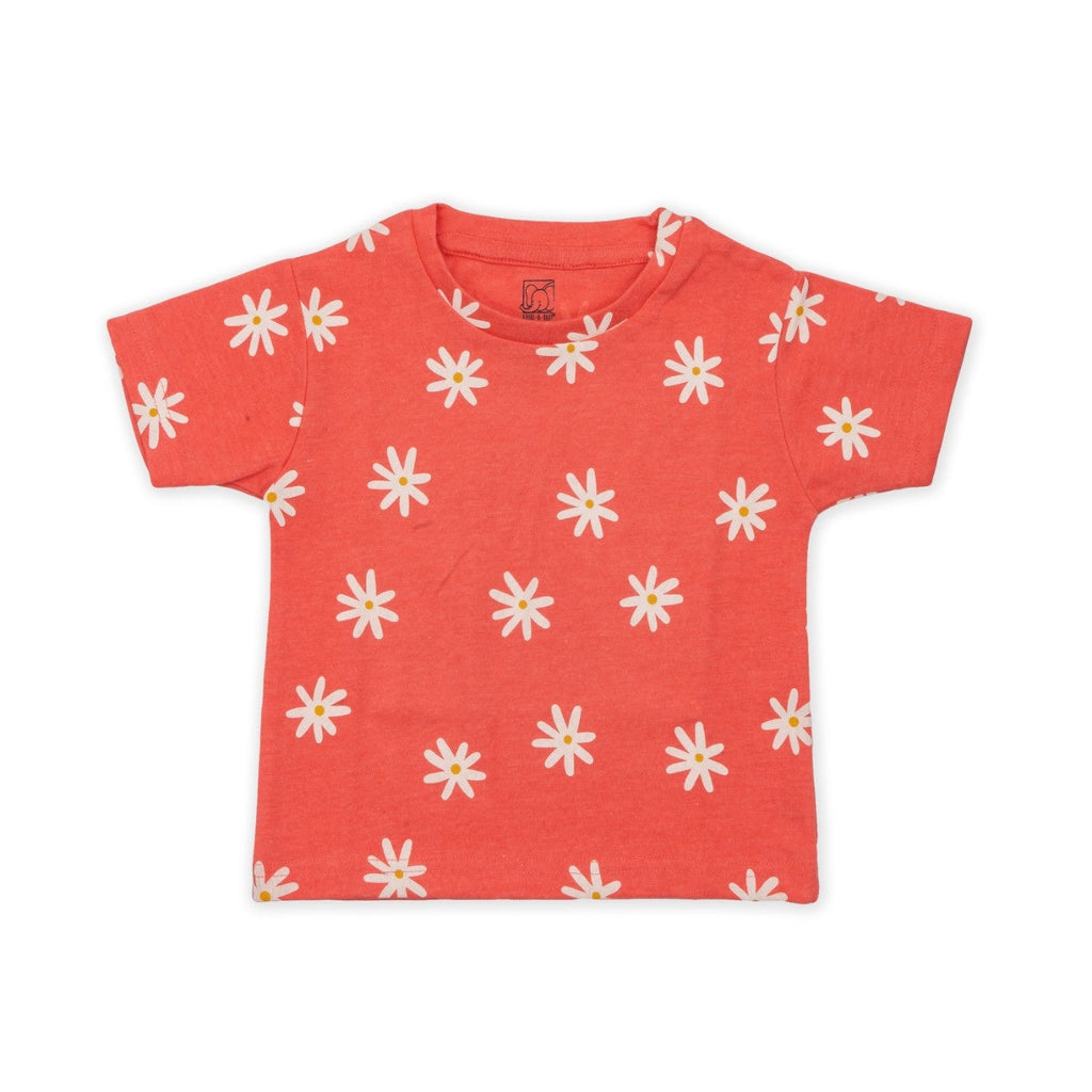 floral printed pink baby cotton clothing set front view