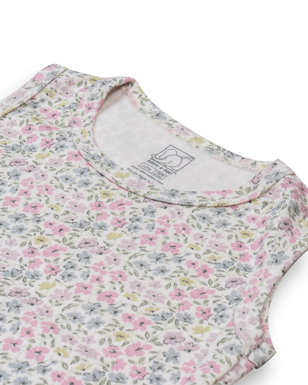 Tiny Floral Printed Pink Kids Clothing Set closeup