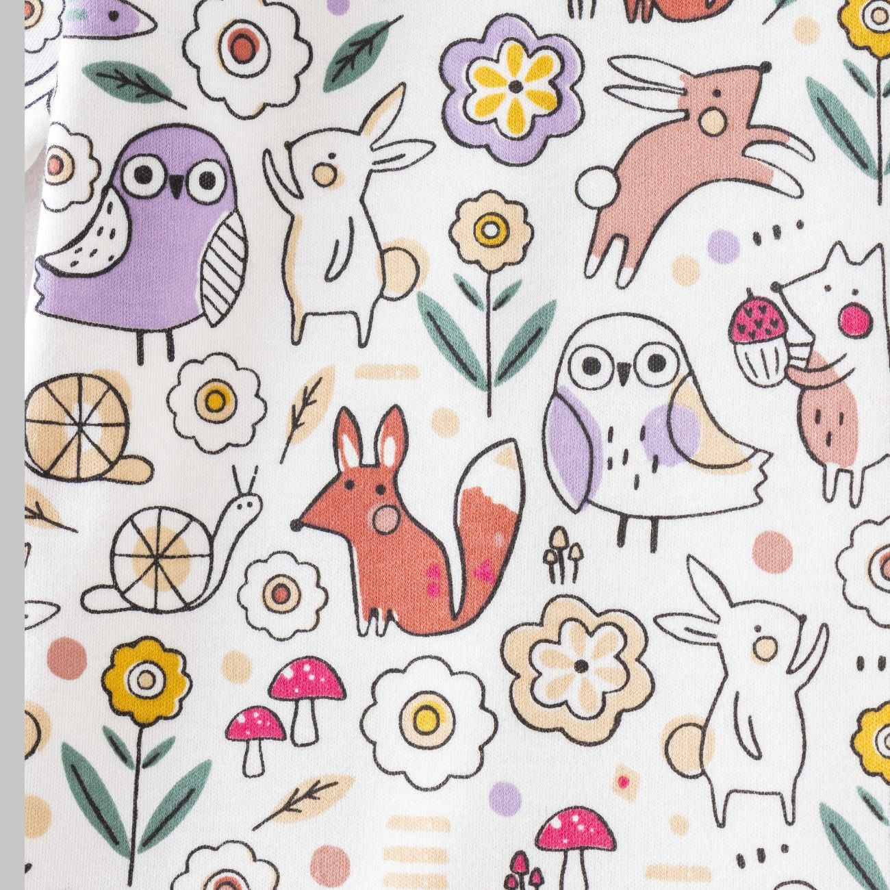 forest animals printed kids clothing set closeup