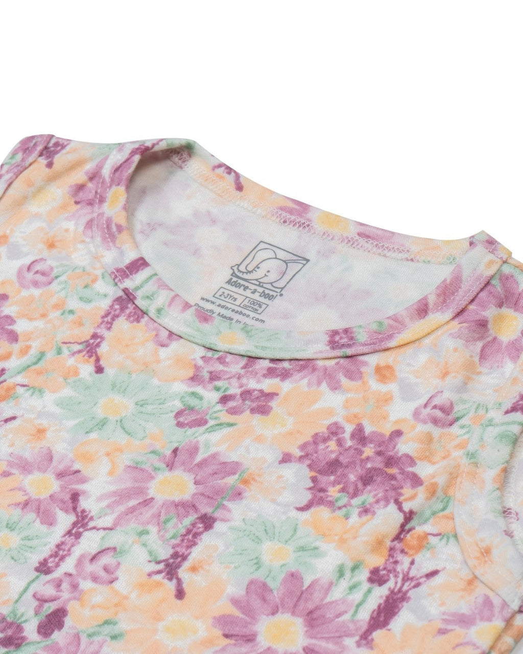 Flowers Printed Pink Kids Clothing Set closeup