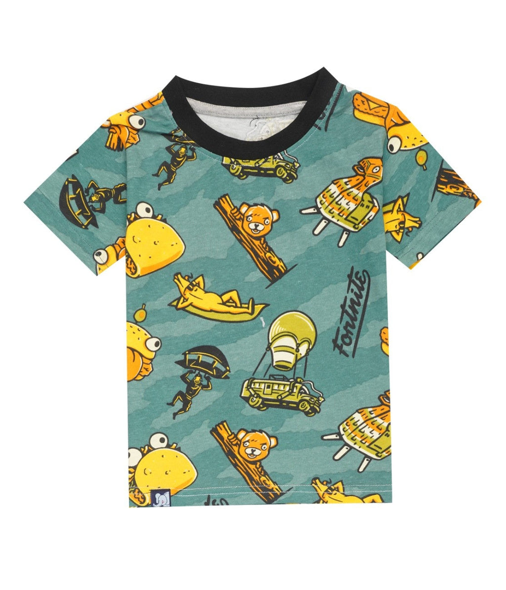 fortnite printed green kids co ord set tshirt