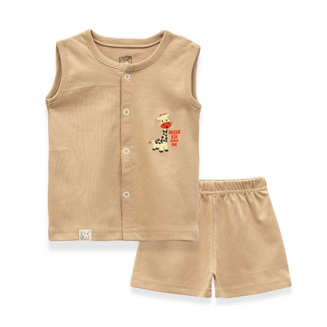 animals printed beige baby clothing set