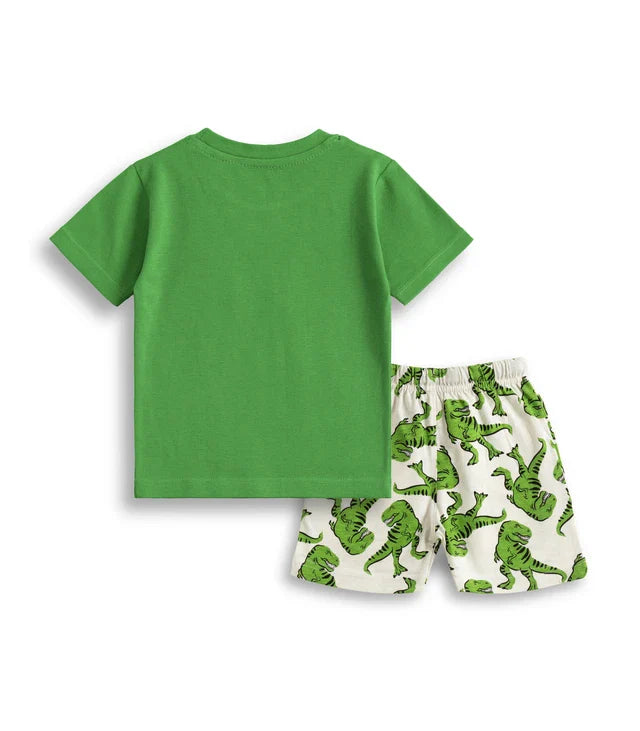 dino printed green kids clothing set back