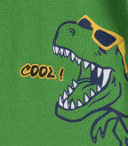 dino printed green kids clothing set closeup