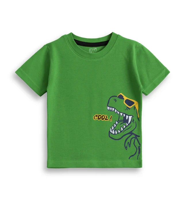 dino printed green kids tshirt short set