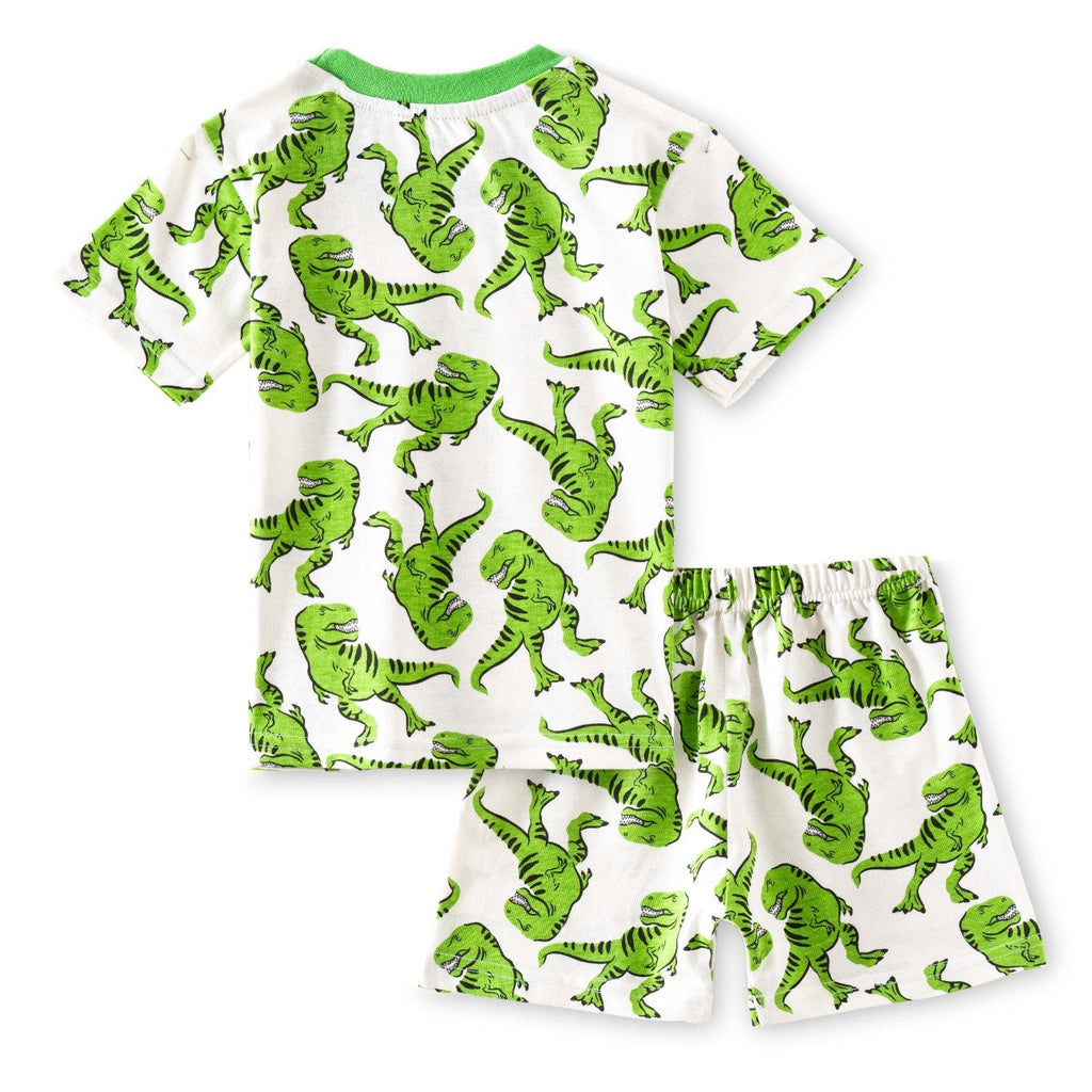 green dinosaur printed kids cotton clothing set back