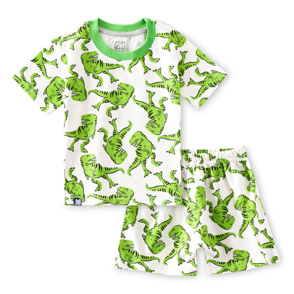 green dinosaur printed kids cotton clothing set