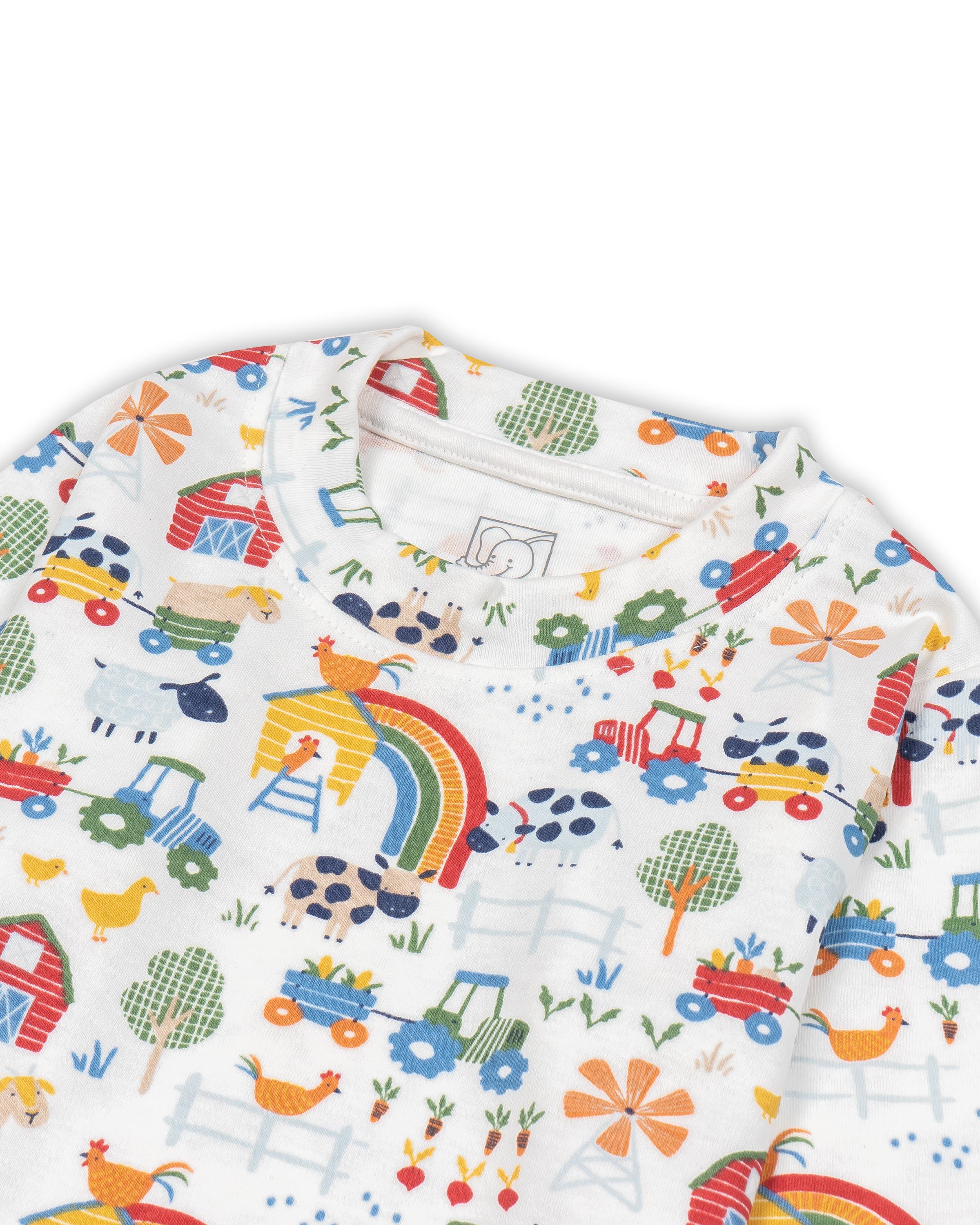 houses printed full sleeve kids pyjama set closeup