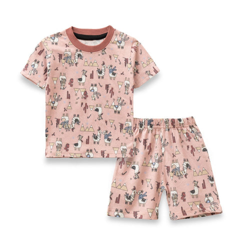 camel printed peach kids tshirt shorts