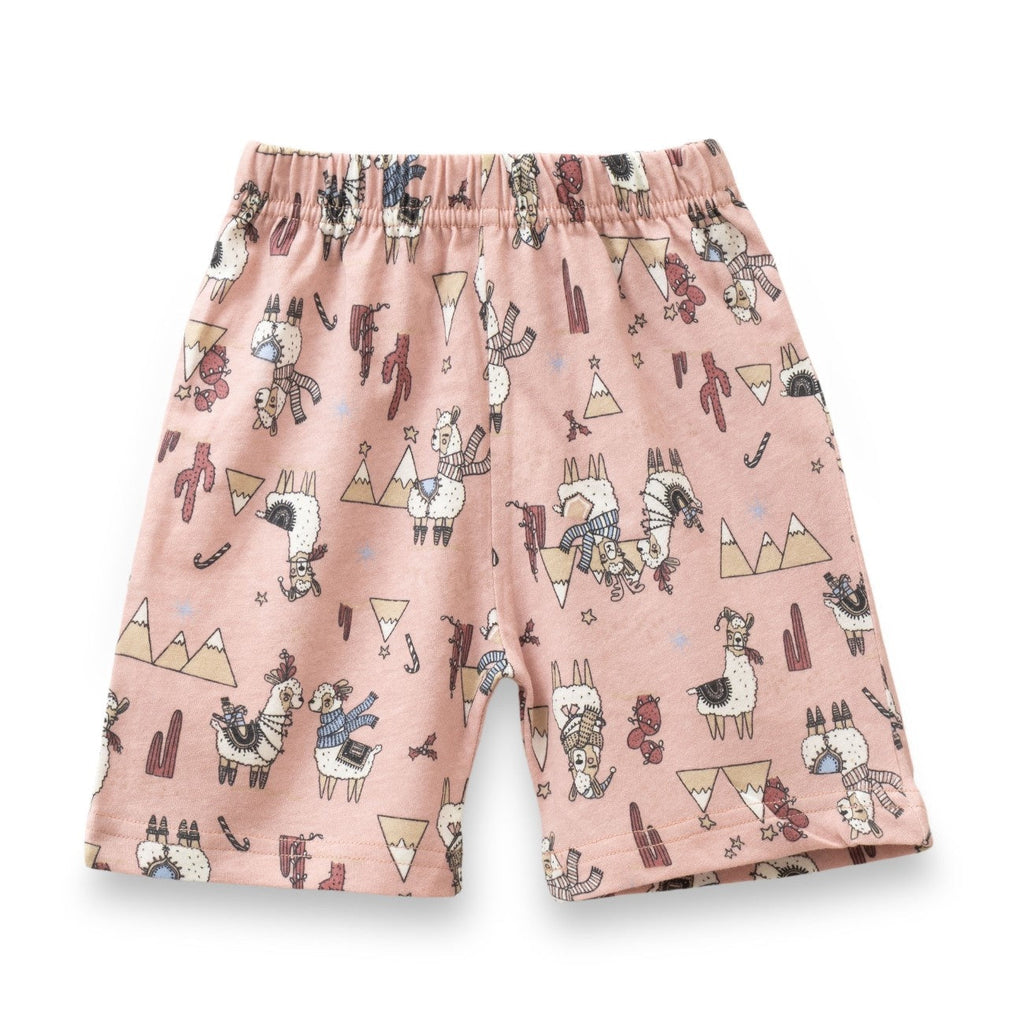 camel printed peach kids cotton shorts