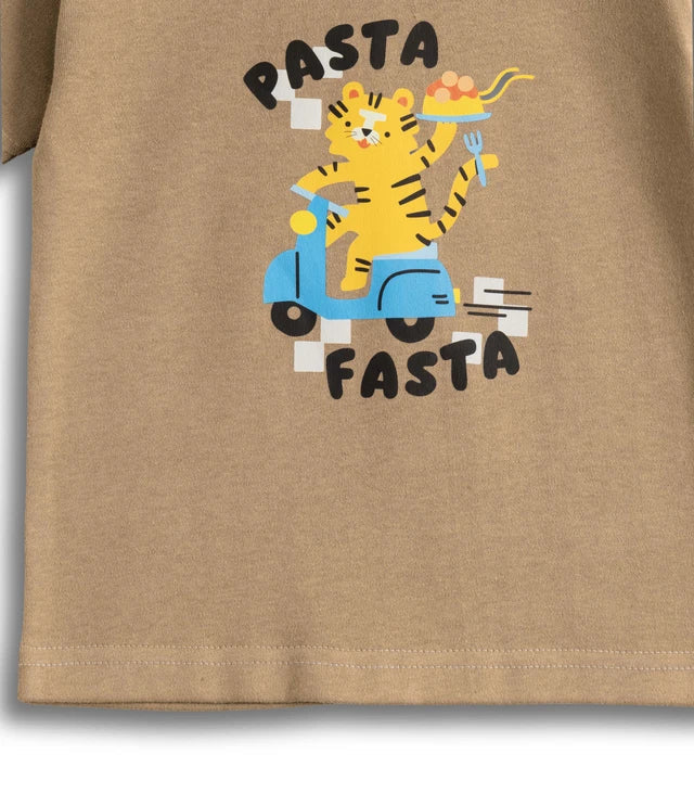 animals printed brown kids cotton dress closeup