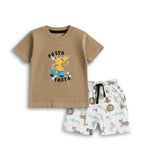 animals printed brown kids cotton dress