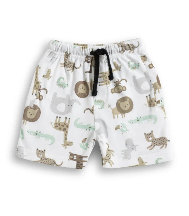 animals printed brown kids cotton shorts