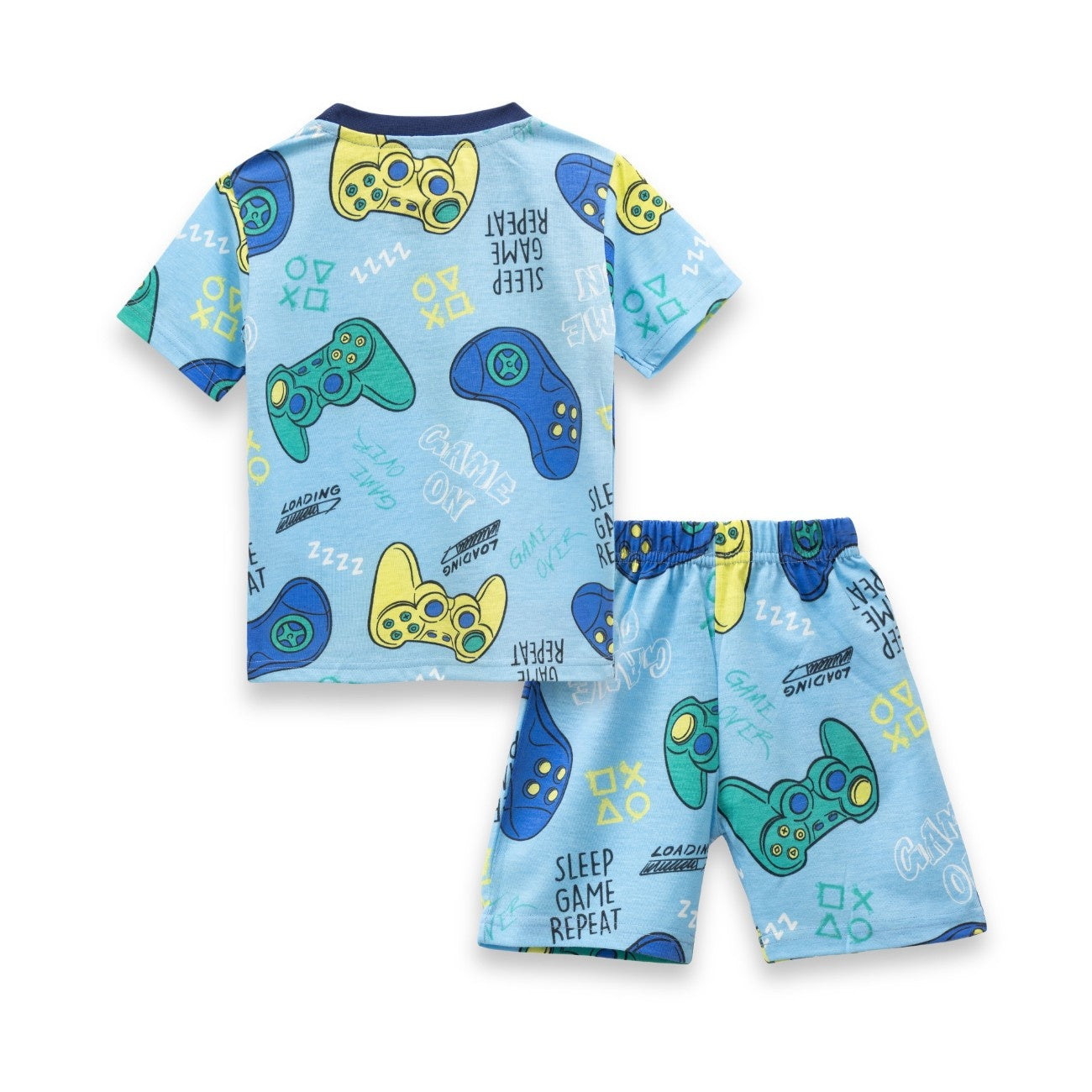 gamer printed blue kids clothing set back