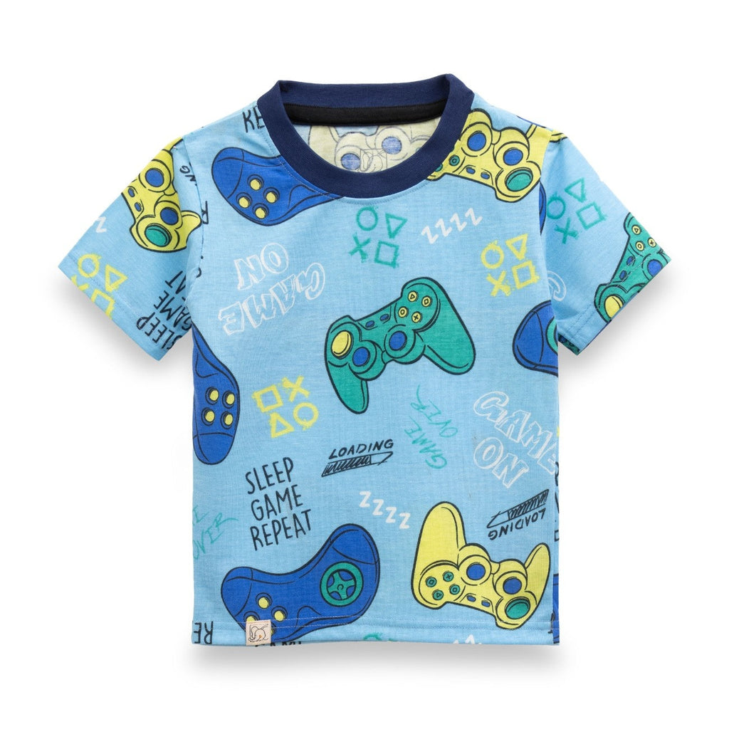 gamer printed blue kids clothing set tshirt