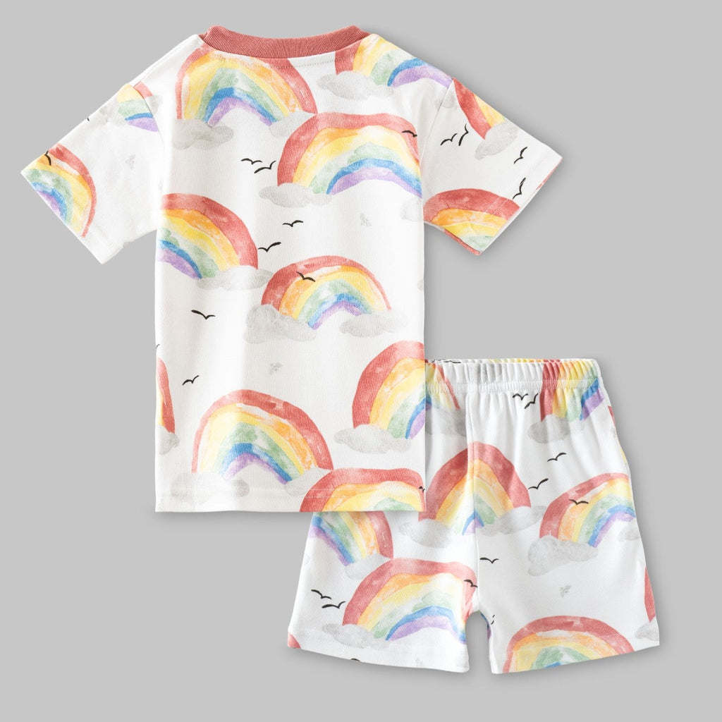 rainbow printed kids tshirt shorts set back