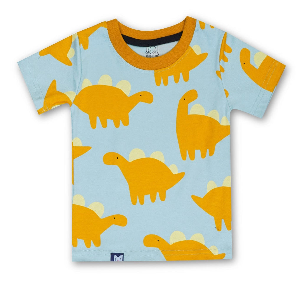 yellow dinosaur printed kids dress set tshirt