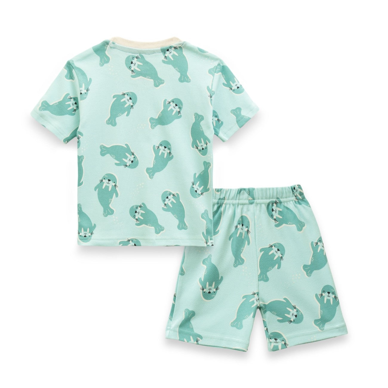 sea walrus printed green kids wear set back