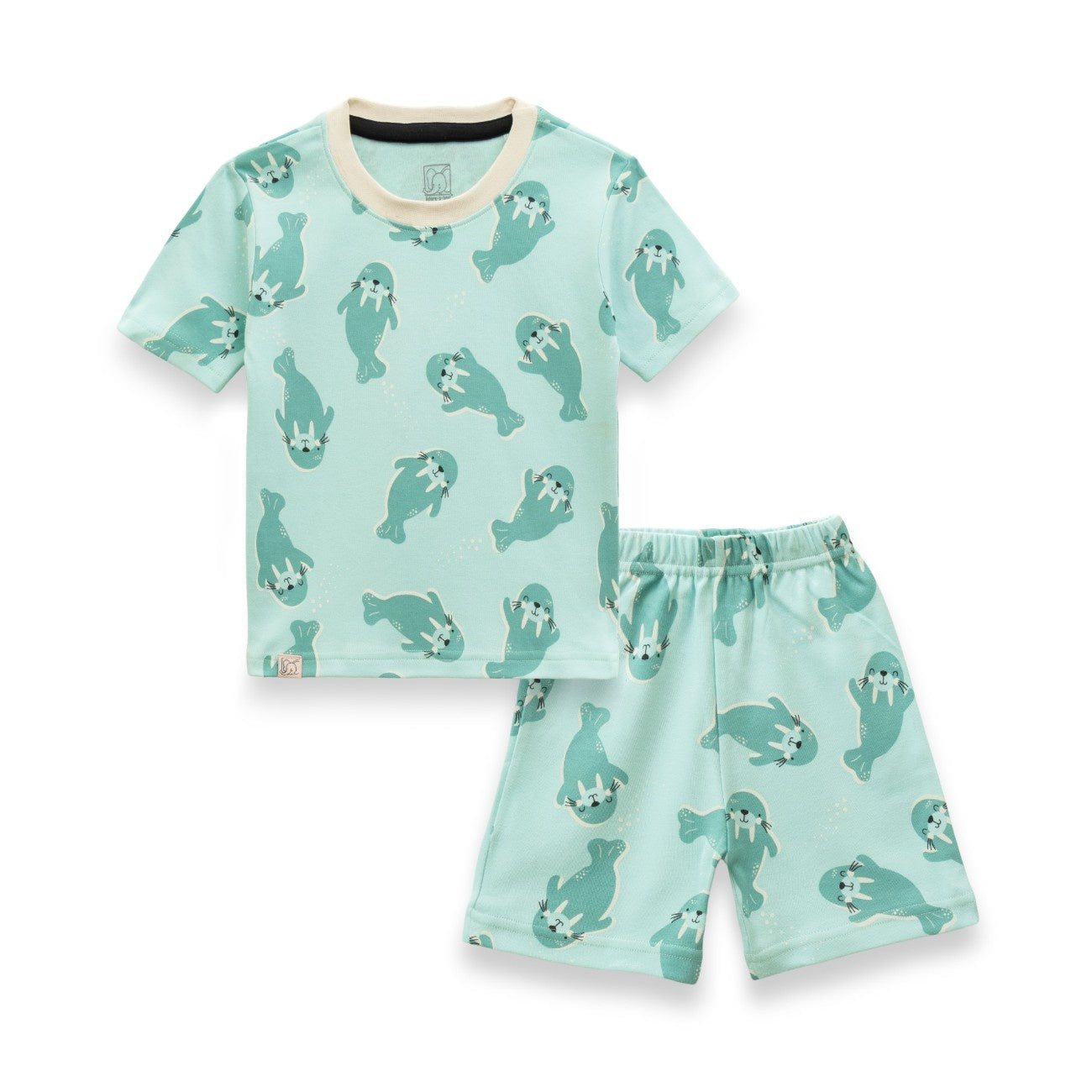 sea walrus printed green kids wear set 