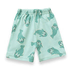 sea walrus printed green kids wear set shorts