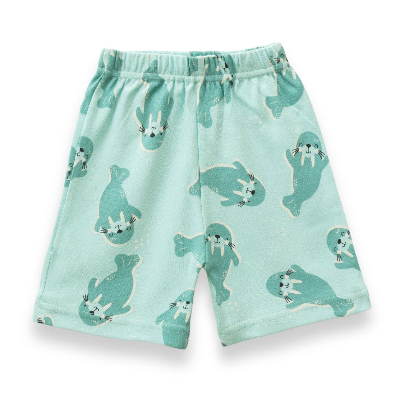 sea walrus printed green kids wear set shorts