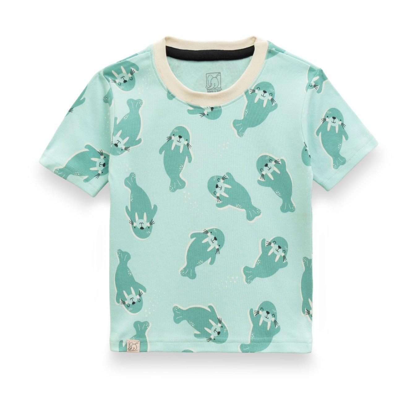sea walrus printed green kids wear set tshirt