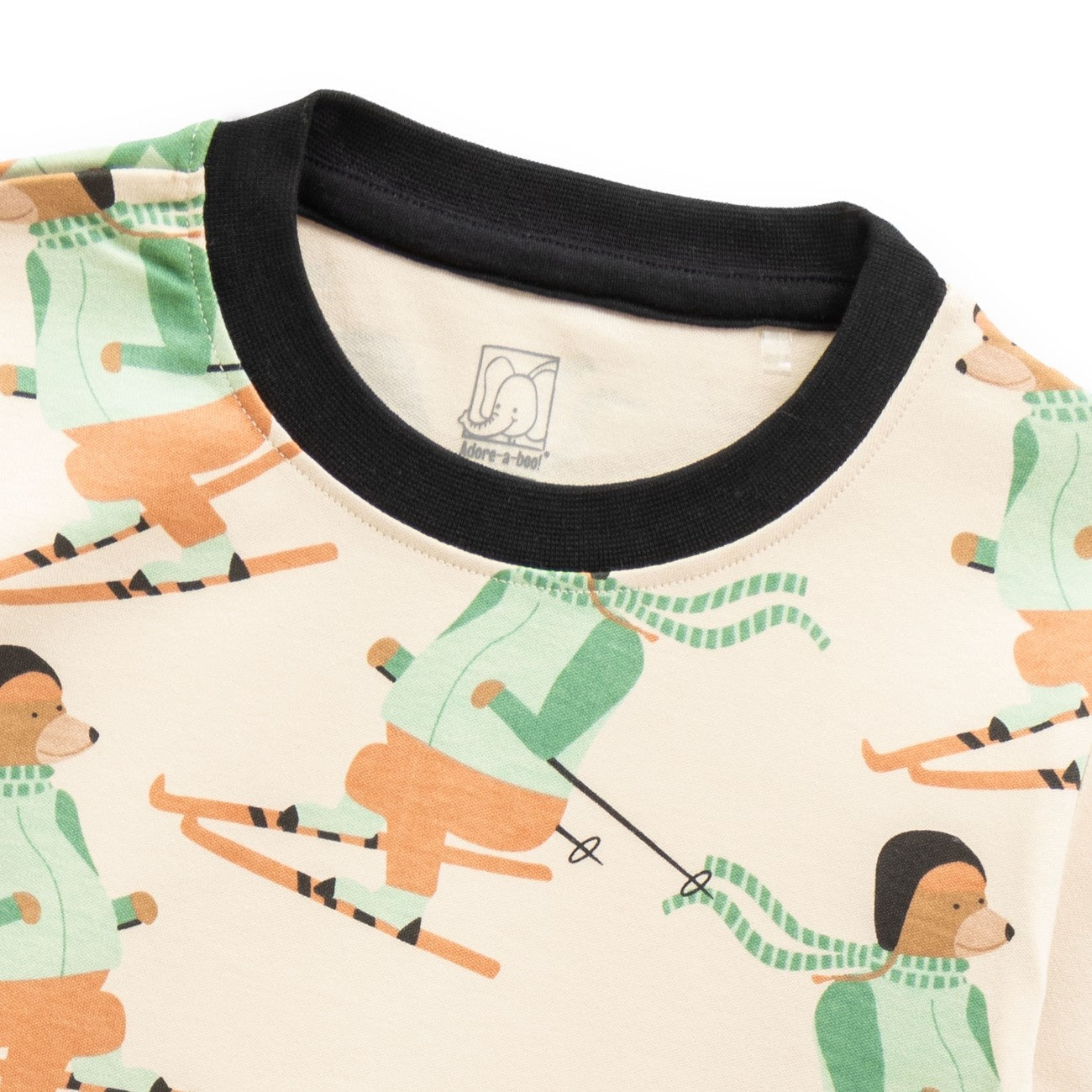 woof squard printed cream white kids dress closeup