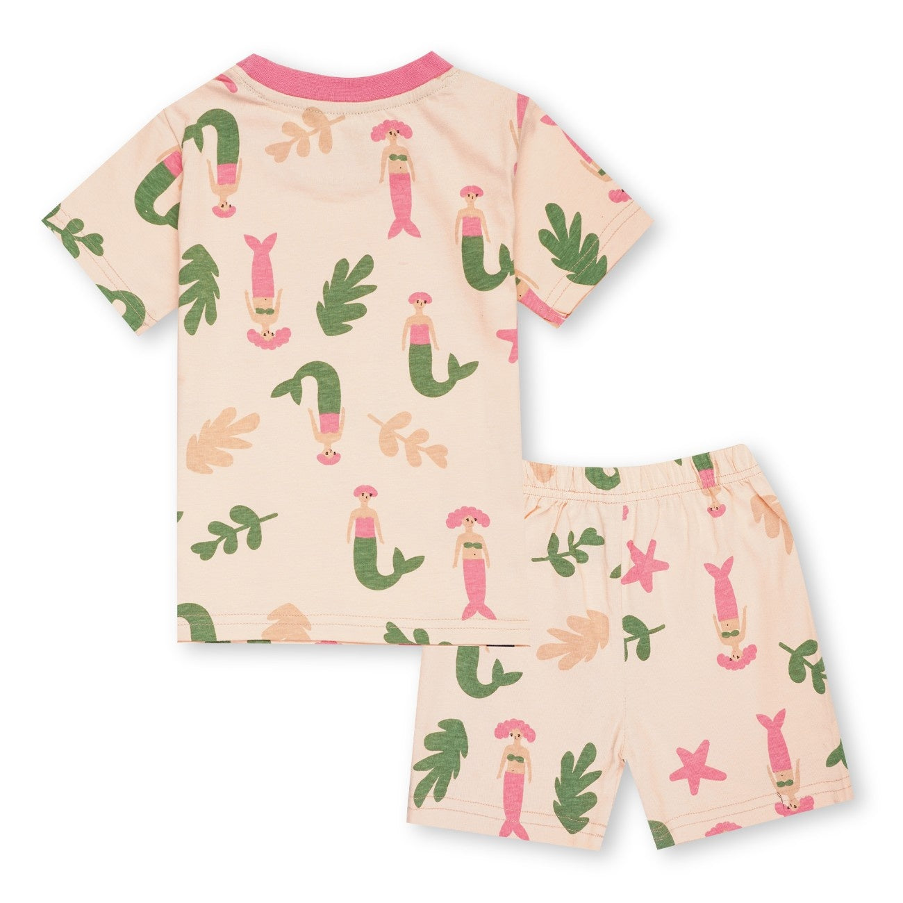 sea mermaid printed peach kids clothing set back