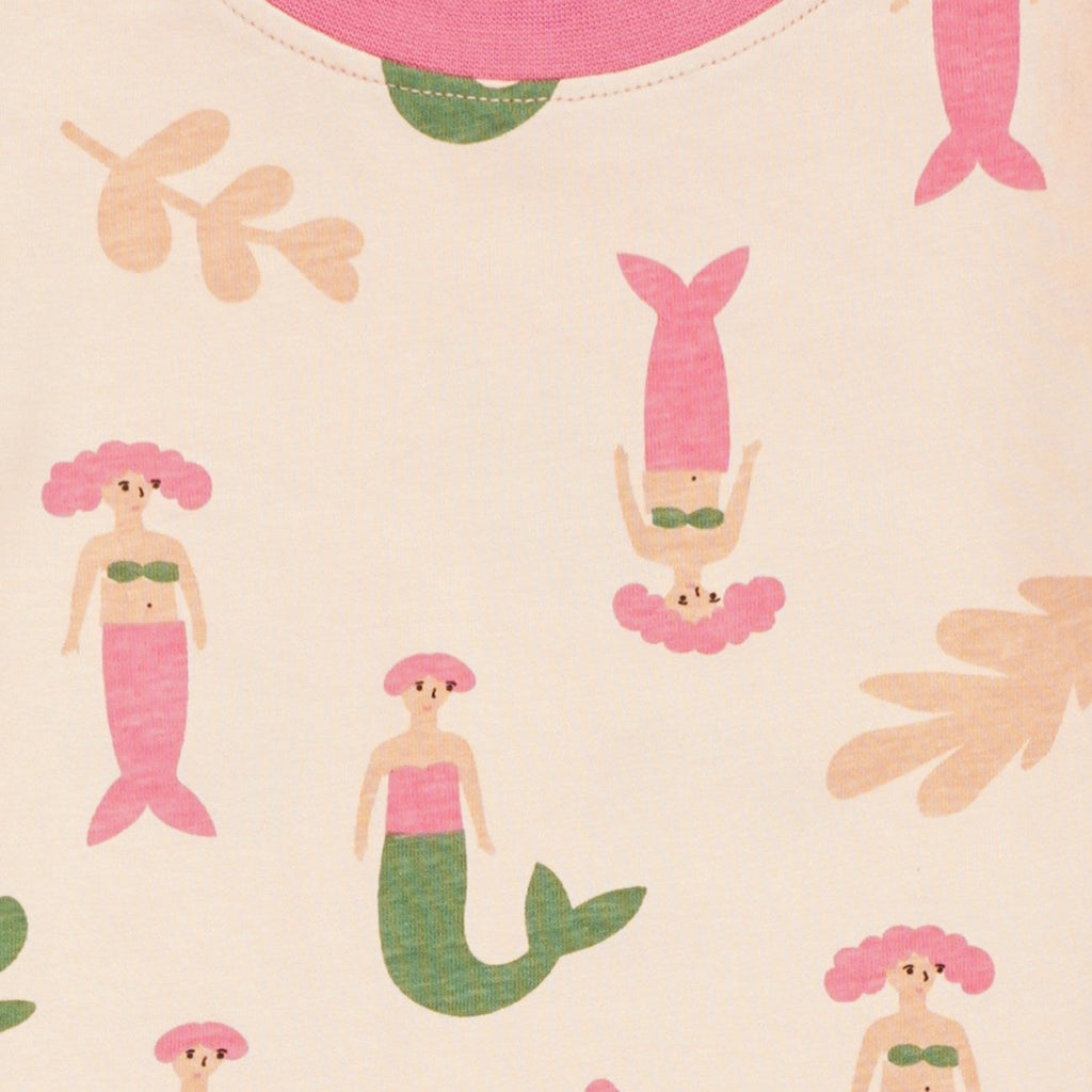 sea mermaid printed peach kids clothing set closeup