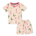 sea mermaid printed peach kids clothing set