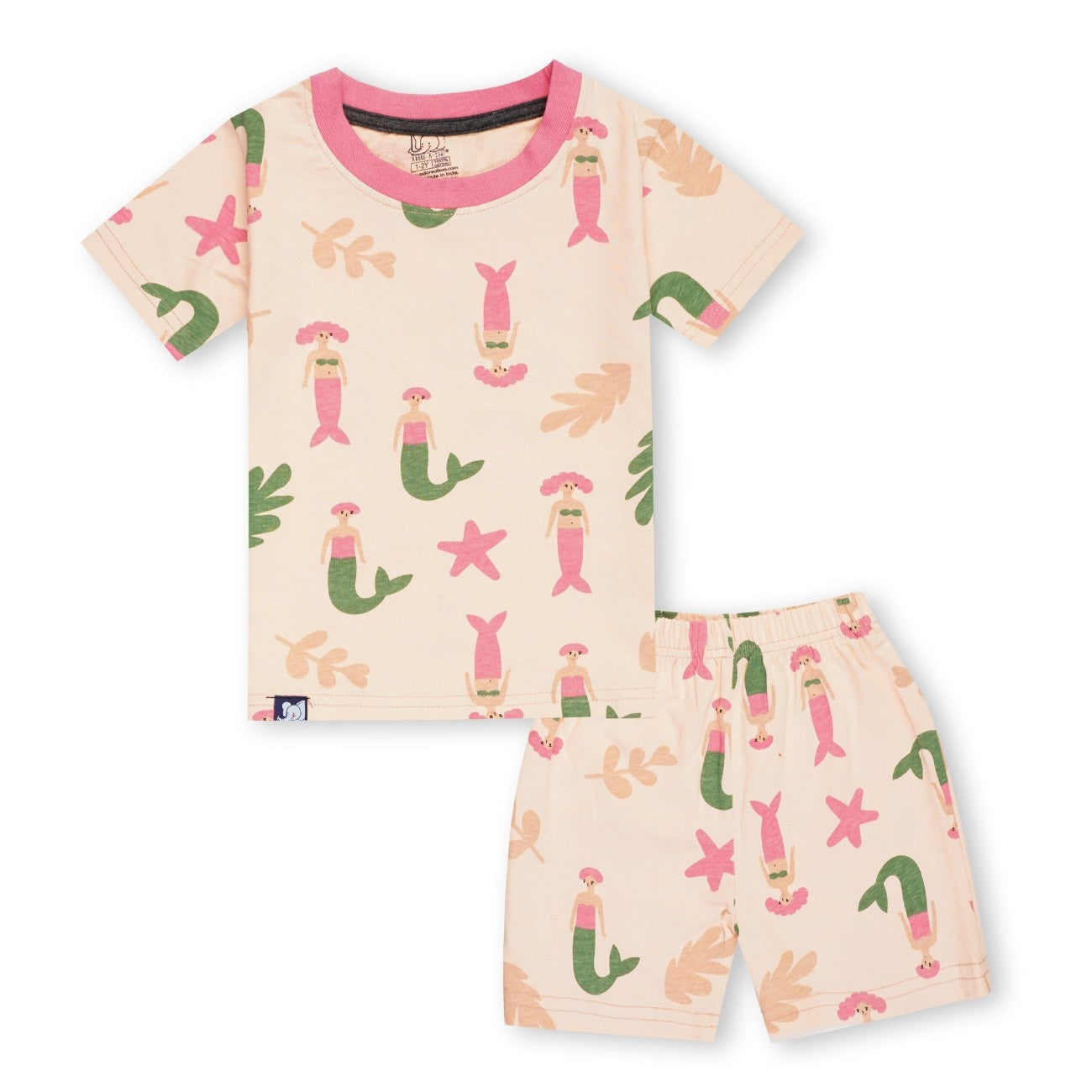 sea mermaid printed peach kids clothing set