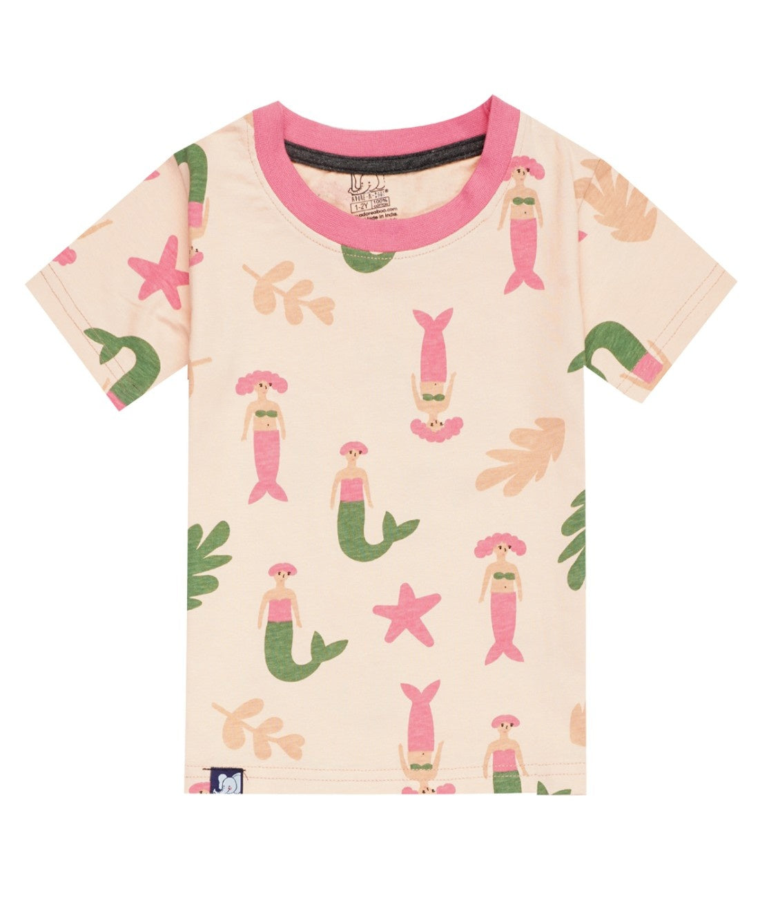 sea mermaid printed peach kids clothing set tshirt