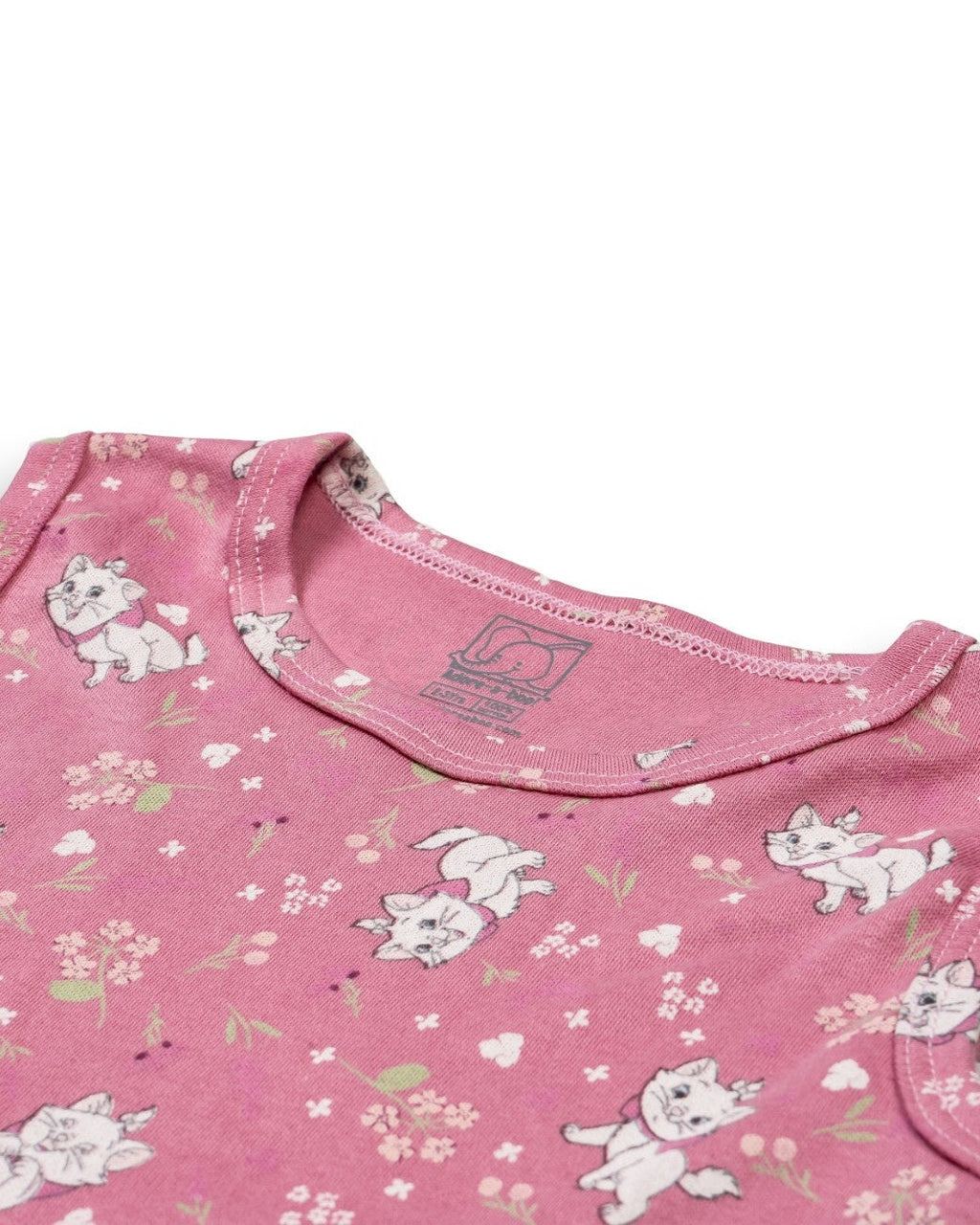 Cute Kitty Cat Printed Pink Kids Clothing Set closeup