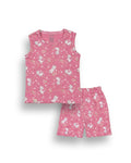 Cute Kitty Cat Printed Pink Kids Clothing Set front