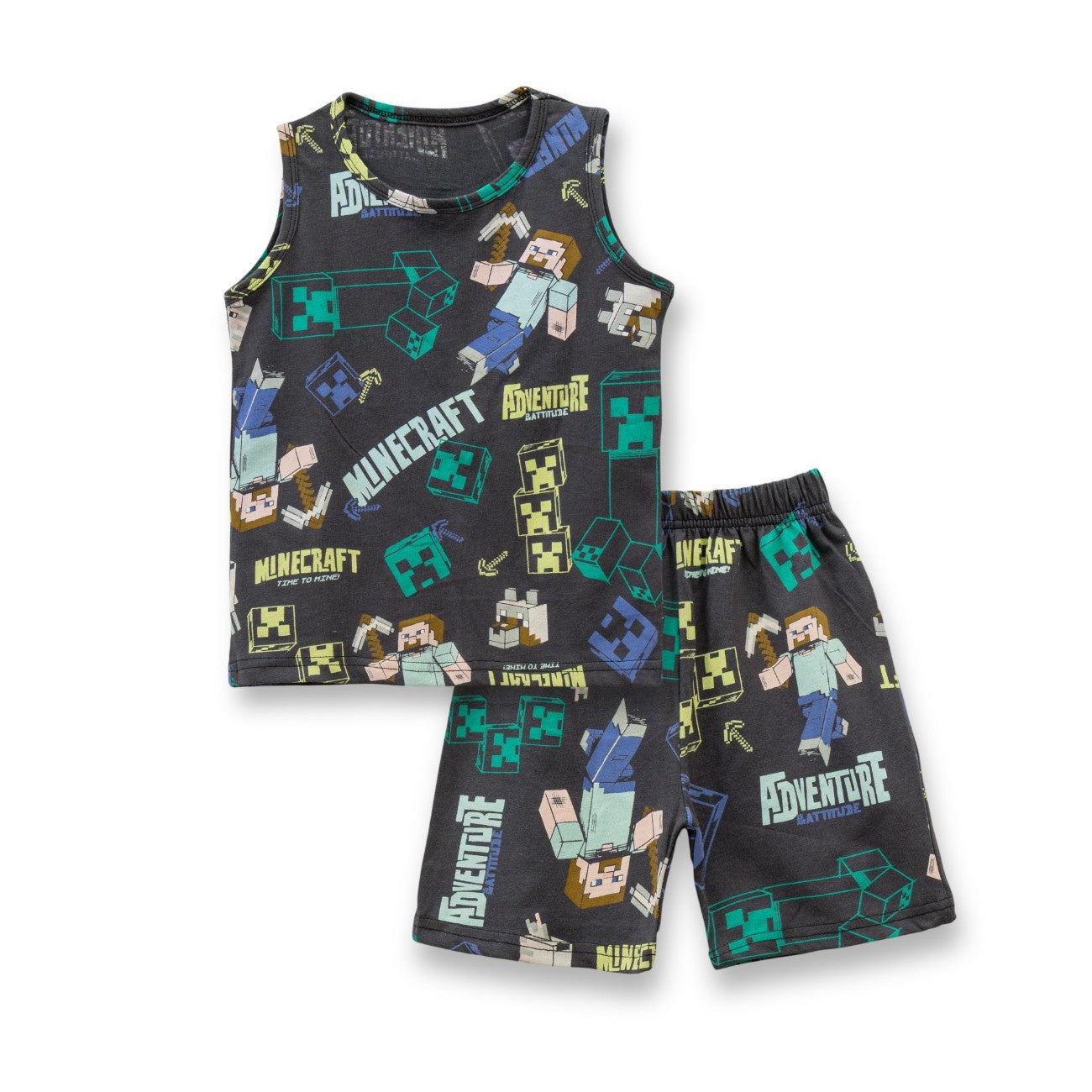Mine Craft Printed Black Kids Clothing Set front
