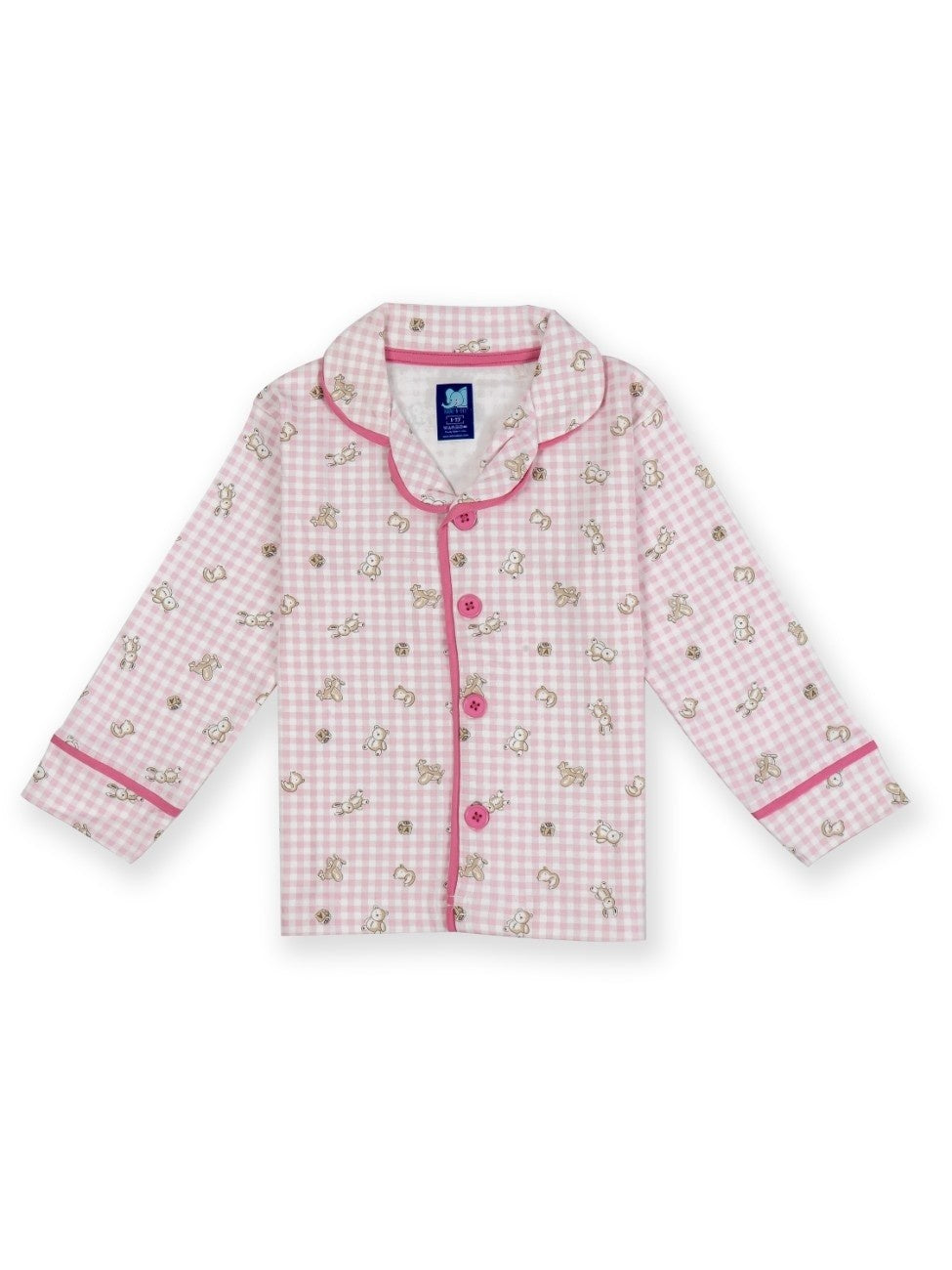 pink checkered kids night dress set