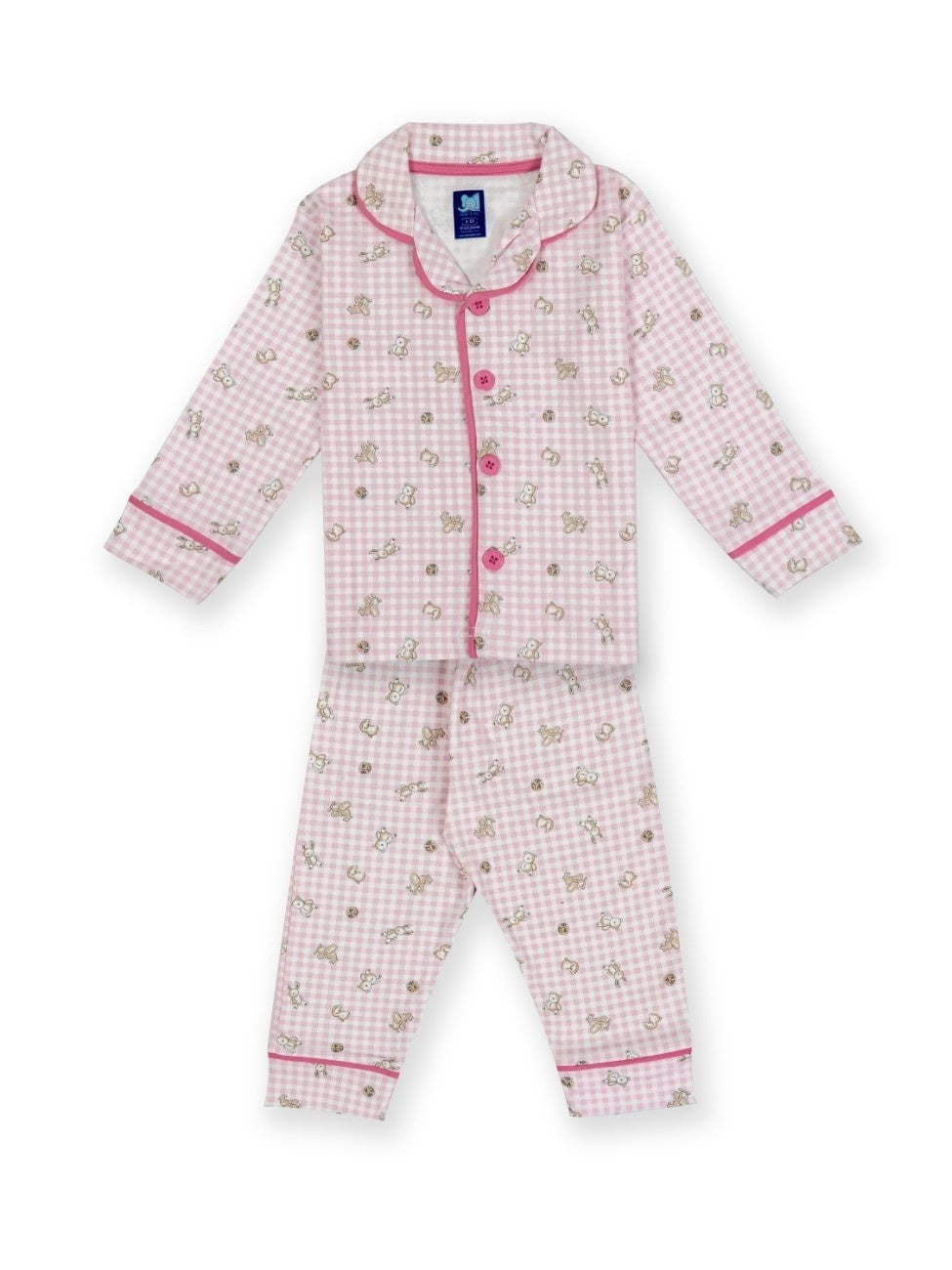 pink checkered kids night dress set