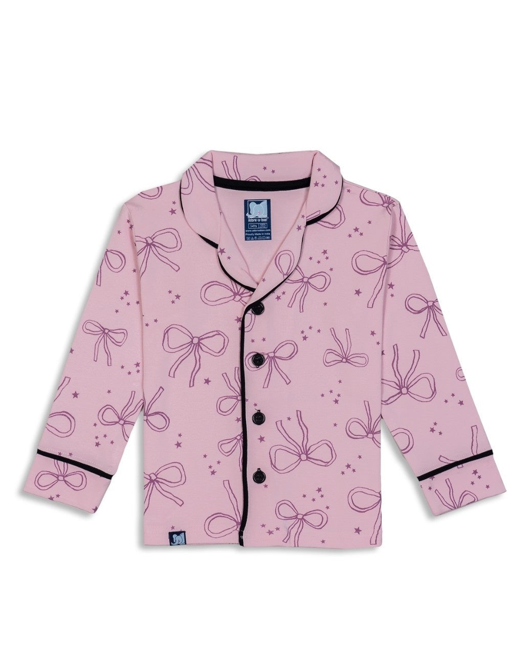 ribbon printed kids night wear front