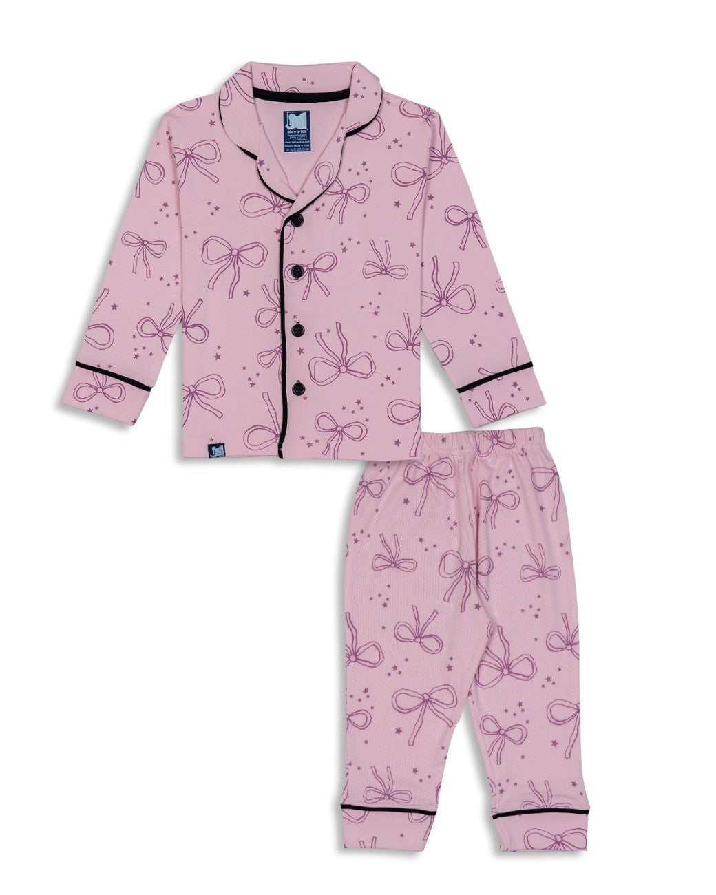 ribbon printed kids night wear 