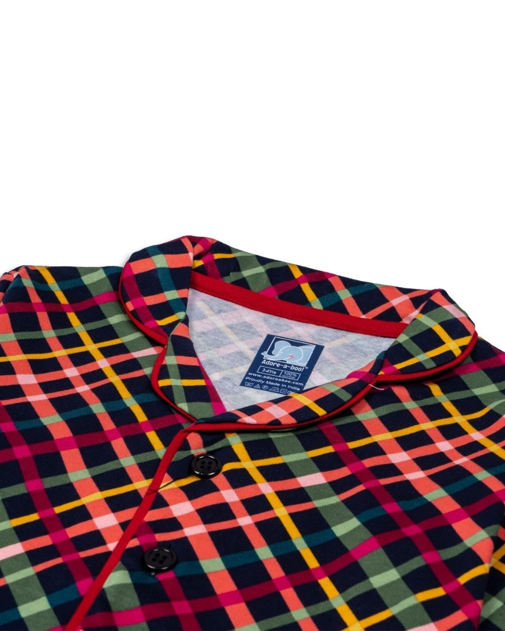 cross striped kids night suit closeup