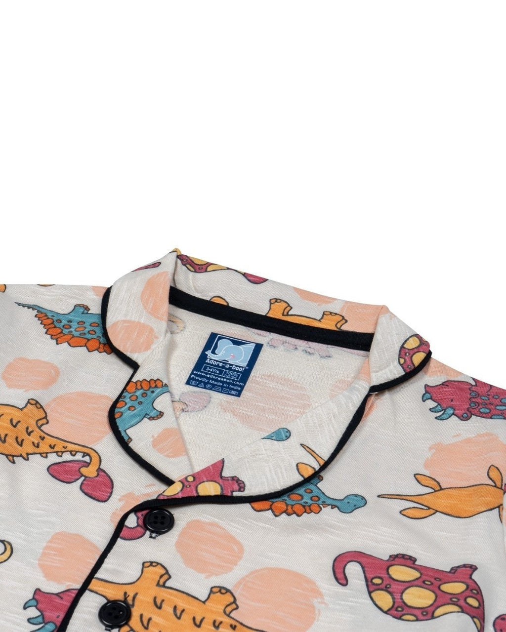 dino printed kids night dress closeup