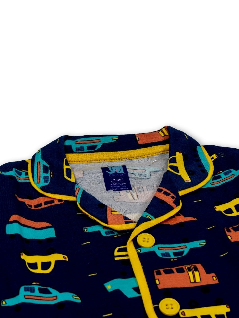 car printed night dress for kids closeup