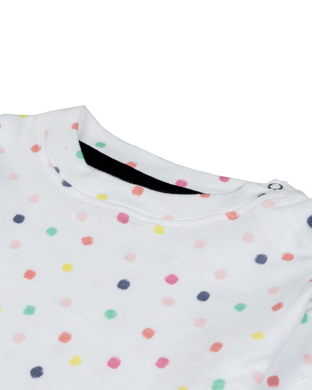 colour dots printed baby cotton pyjama set closeup