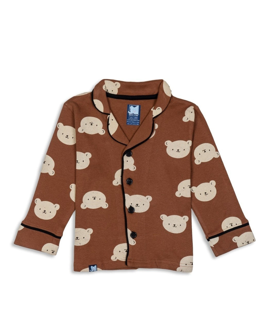 bear printed kids night suit cotton front