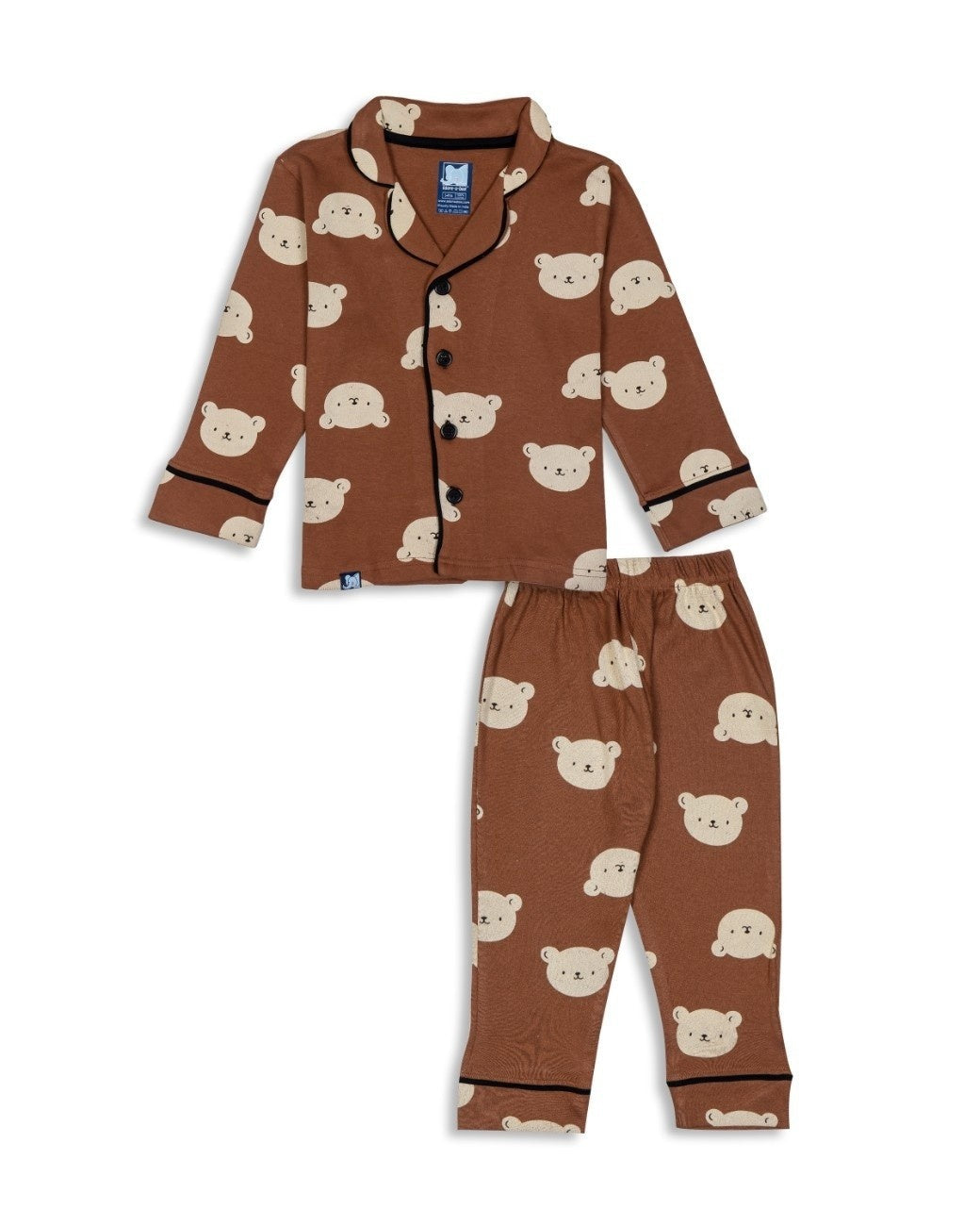 bear printed kids night suit cotton
